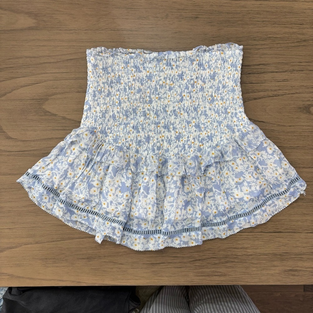 Saylor Amal Ruffle Smocked Skirt Baby Blue & White Size S - Picture 3 of 8